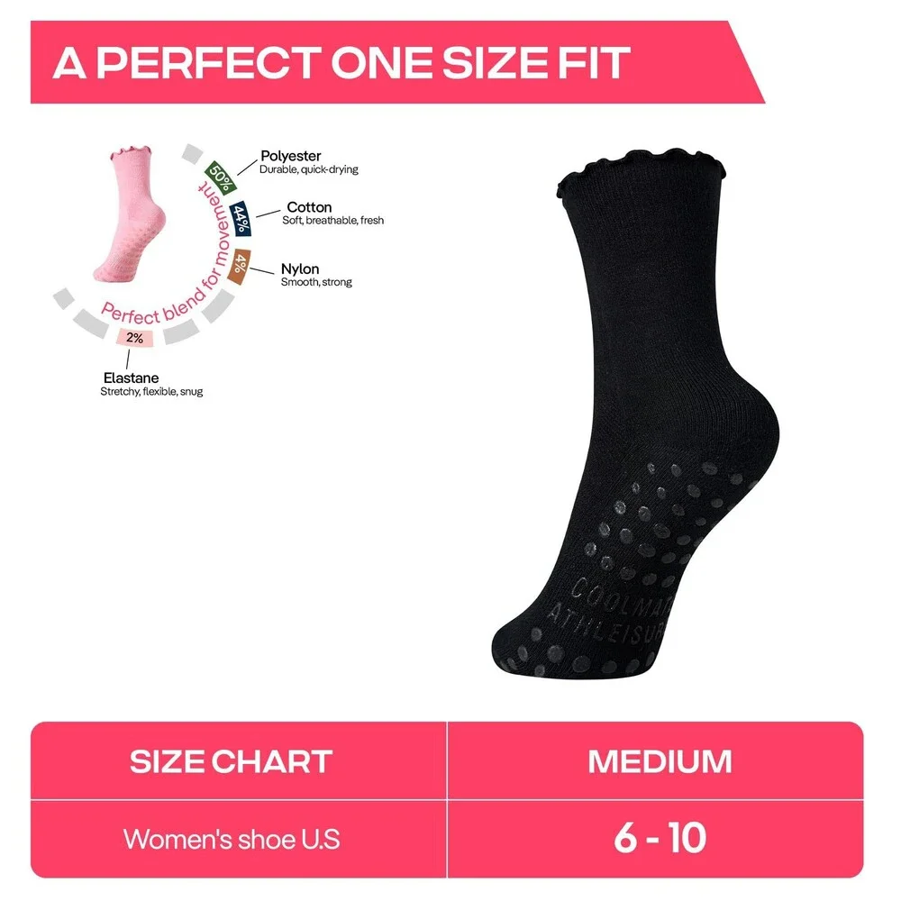 CoolMate Women's Pilates Grip Socks Non Slip Yoga Barre 4 Pairs 6-10 Fit - NWT